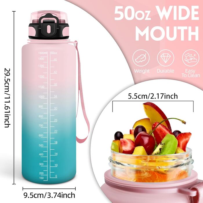 Фляга для води HoneyHolly 1л з фільтром, з маркуванням часу, для спорту, вело, йоги, активного відпочинку (чорний & червоний)