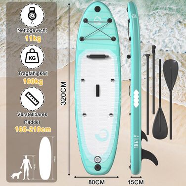 Надувний SUP Борд JUMMICO 330x80x15 см з аксесуарами, 2-в-1 (SUP/Каяк), до 160 кг, для серфінгу, риболовлі, йоги, світло-зелений