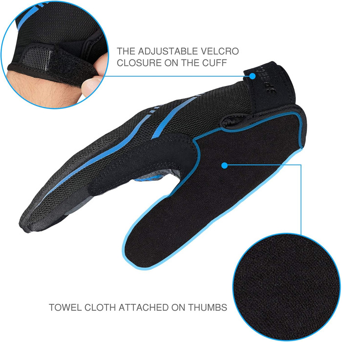 Велосипедні рукавички Vollfinger – посилені рукавички для їзди на велосипеді для чоловіків/жінок – дихаючі рукавички для шосе, мотоциклетні рукавички з антиковзаючим покриттям для їзди, піших прогулянок, скелелазіння, блакитні, розмір L