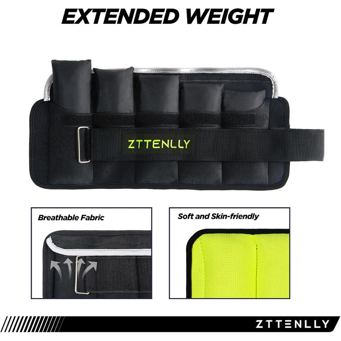 Регульовані ваги на щиколотки, 1-5/10/15/9 кг, пара з сумкою, дихаючі тканини, світловідбиваючий кант, силові тренування, ноги, зап'ястя, руки, щиколотки, набір ваг для ходьби для жінок, чоловіків (Зелений, пара 2.5 кг (по 1.25 кг))