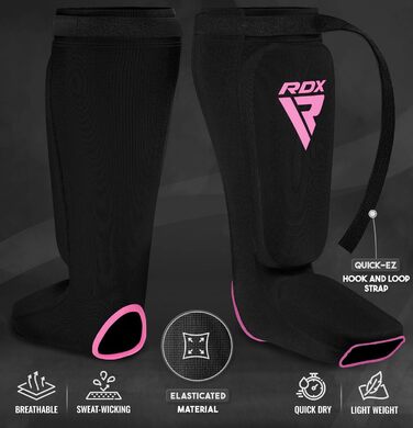Наколінники та щитки для ніг RDX для кікбоксингу, тайського боксу, ММА, муай-тай. Захист для чоловіків та жінок. Чорний, рожевий колір.