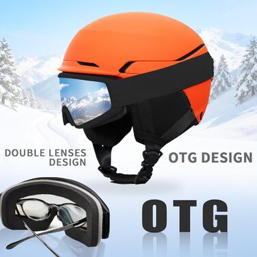 Шкільний шолом для сноуборду та лиж DXH811: унісекс, знятні навушники, вентиляція, захист від UV, регульований, матовий помаранчевий (шолом + маска + захист обличчя, M)
