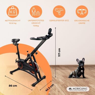 Велотренажер Mobiclinic Fitness Makalu, 10 кг маховик, регульований опір, LCD-дисплей, пульсомір, тримач для пляшки та смартфона, європейський бренд