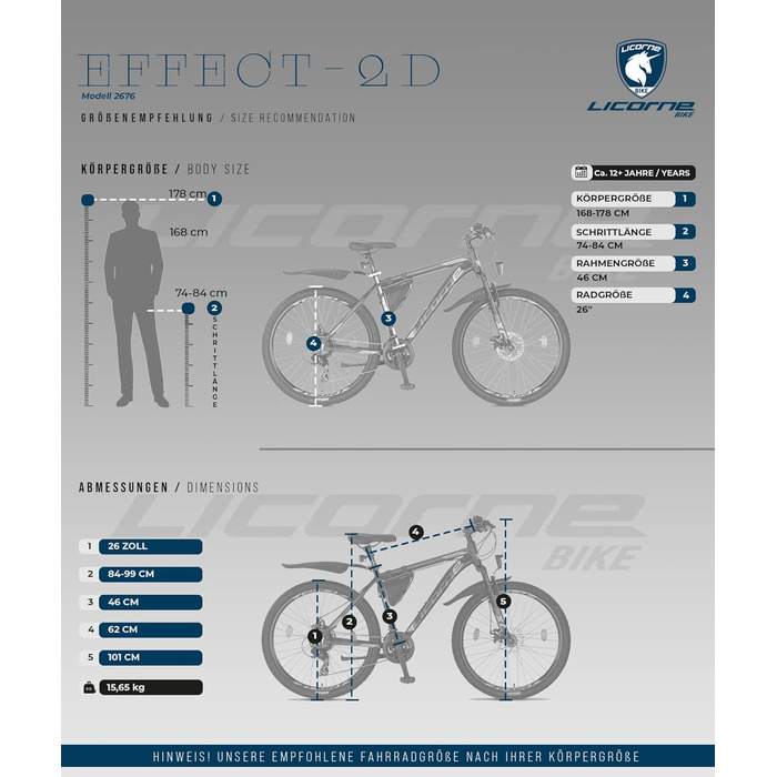 Гірський велосипед Licorne Bike Effect Premium, алюмінієвий, 21 швидкість, дискові гальма, для хлопців та дівчат, 26 дюймів, чорний/помаранчевий