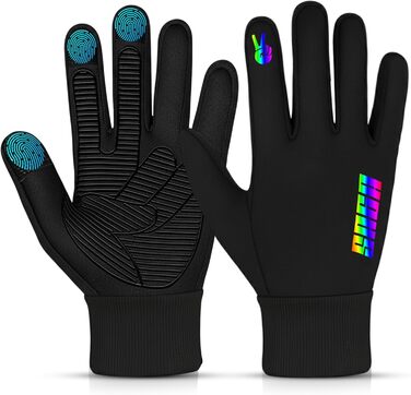 Водонепроникні дитячі рукавички для велосипеда, Touchscreen зимові рукавички для дітей 4–12 років, неслизькі та теплі, Softshell спортивні рукавички для дітей (Small [4-6 ], Райдуга)