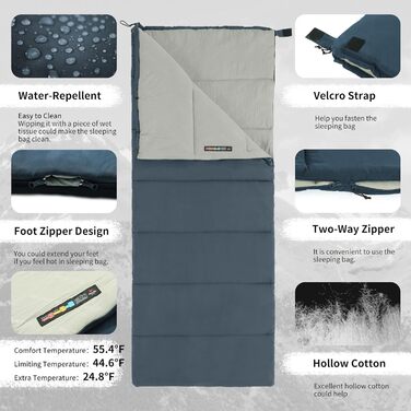 Спальний мішок Naturehike для дорослих, легкий прямокутний, з'єднувальний, 3-сезонний, для кемпінгу та походів (блакитний)