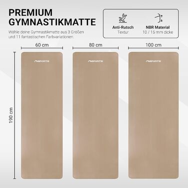 Гімнастичний килимок MSPORTS Premium 190x80x1,5 см, бежево-карамельний, без фталатів, з ременем і постером, фітнес-мат для йоги та тренувань, шкіряний до шкіри