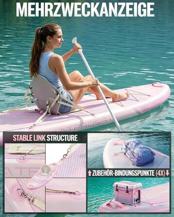 SUP дошка надувна 11'6'x35' для дорослих, рожева з градієнтом, з каяковим сидінням та аксесуарами - для йоги, вантажопідйомність до 181 кг
