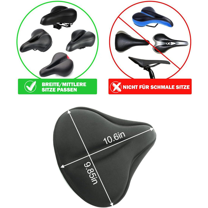 Покриття для сідла велосипеда, широке гелеве крісло, чорне. Підходить для стаціонарних велосипедів, велотренажерів, спінбайків. М'яке гелеве наповнення 27 x 25 см