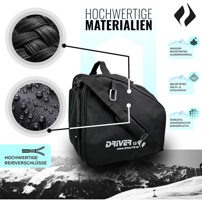 Сумка для лиж Driver13 з відділенням для шолома та захистом для окулярів. Оригінальна з 2007 року, понад 40 000 клієнтів