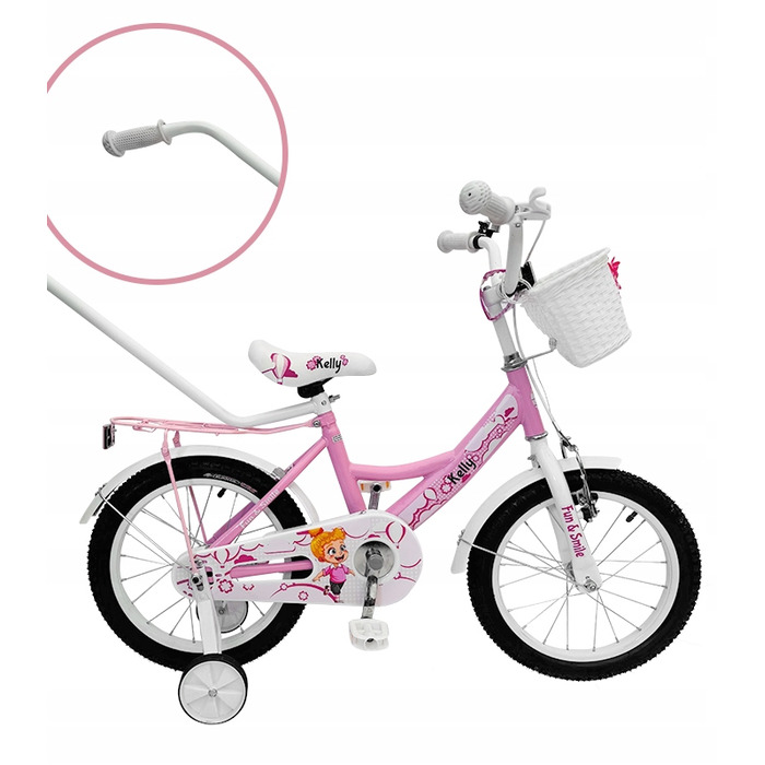 Дитячий велосипед Kelly 16 дюймів, рожевий, з бічними коліщатками