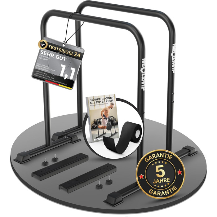 NEOLYMP Dip Barren для віджимань та зворотних віджимань – стійка для віджимань, 400 кг, з електронною книгою, регульована ширина, 90 см, антиковзні ніжки, для дому