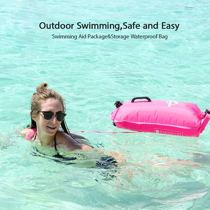 Надувна плавуча точка Naturehike 18L з двома повітряними камерами. Водонепроникна сумка-мішок для плавання, пляжу, з регульованим поясом. Рожева.