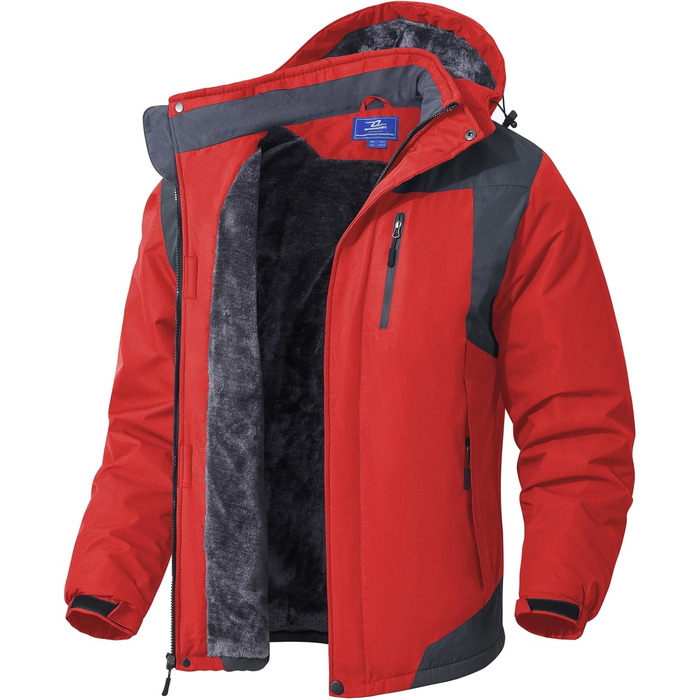 SPOSULEI чоловіча флісова куртка на зиму, тепла, з підкладкою, для катання на лижах, для активного відпочинку, вітронепроникна, водонепроникна, з капюшоном, червона