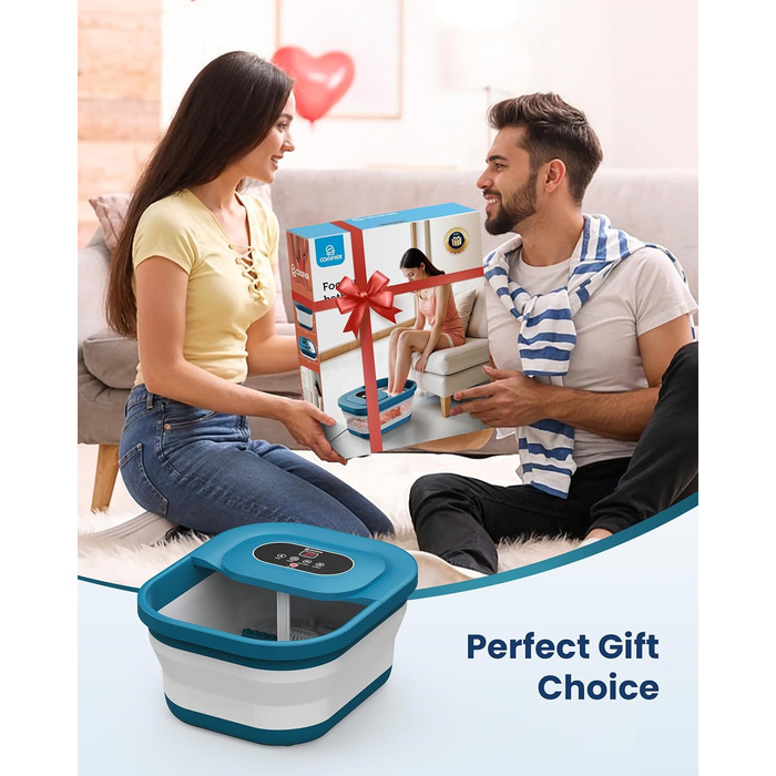 Зручне ванночка для ніг Comfier з масажем, підігрівом та функцією бульбашок | Складаний масажер для ніг | Вібрація, функція бульбашок, таймер, пемза для педикюру, 35°C-48°C, 8 Shiatsu роліків (Чорний, Синій)