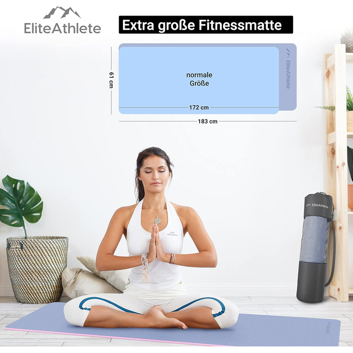 Йога мат EliteAthlete: спортивна, фітнес, гімнастична - з неслизьким покриттям. Розмір 183x61x0.6 см. Включає сумку та ремінь для перенесення. Колір: Ivory Cream