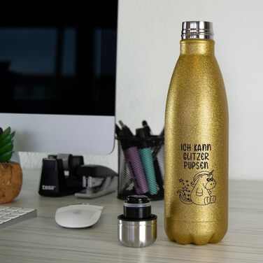 Термобутилка з нержавіючої сталі з глітером, золота, BPA-Free, подарунок, напис «Я можу пукати глітером. А ти?»