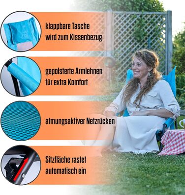 Крісло для кемпінгу Fuchs Camper Strandstuhl – розкладне, з високою спинкою та сіткою, з підстаканником та кишенею, чорне, вантажопідйомність 150 кг