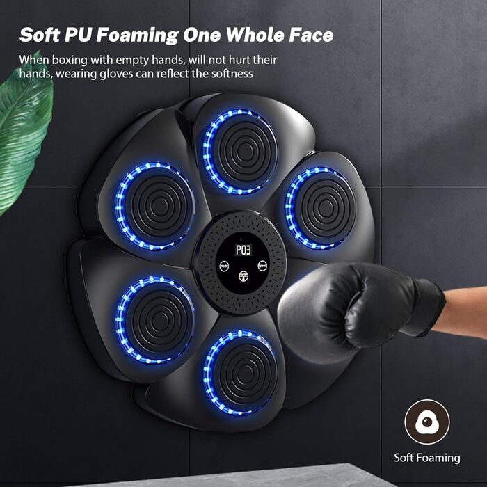 Музична боксерська машина Lifellery з LED, Bluetooth, 9 режимів швидкості, для дорослих та дітей, чорна