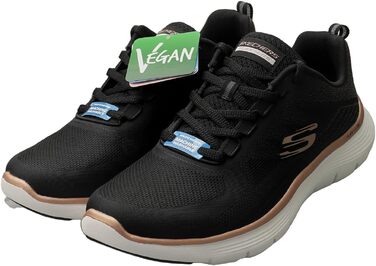 Жіночі кросівки Skechers Flex Appeal 5.0 — Спортивне взуття з дихаючої сітки, чорні з червоно-золотистим декором, розмір 38.5 EU