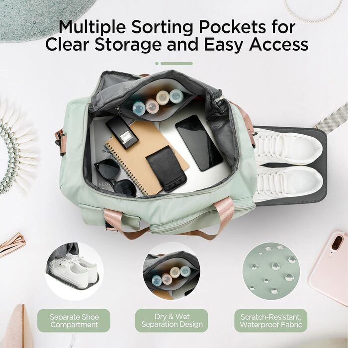 Спортивна сумка Cozary 42L: водонепроникна, з відділенням для взуття та мокрих речей, ідеальна для тренувань, подорожей та бізнесу (зелена)