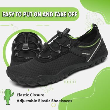 Аквашузи SAGUARO Unisex (чорні) 36-48 EU: Швидковисихаючі водонепроникні тапочки для басейну та пляжу