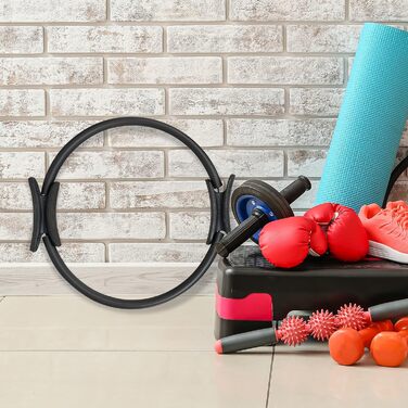 Кільце для пілатесу з вправами, подвійний хват, з м'якою обшивкою, кільце для йоги з опором, скловолокно, діаметр 37 см, чорний, 1 шт.