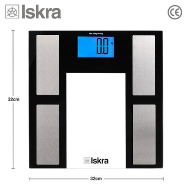 Вага тіла Iskra Bluetooth з додатком, 180 кг, для iOS та Android, технологія BIA, персональна вага, аналіз складу тіла, вага для 10 користувачів
