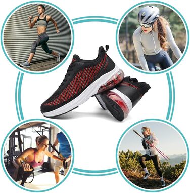 Кросівки для чоловіків та жінок: спортивні, легкі, з повітряною подушкою, для бігу та фітнесу, дихаючі, розміри 36-47 EU, чорний та червоний кольори