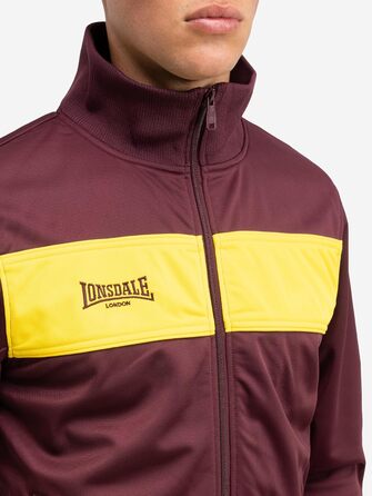Чоловіча спортивна куртка Lonsdale приталего крою з поліестеру, легка тренувальна куртка з кишенями на блискавці, Oxblood/Жовтий, розмір L