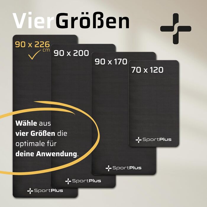 Захисна килимок для спорту SportPlus: протиковзка підкладка для тренажерів (велотренажер, бігове полотно, тренажер для веслування) та йоги, розмір 226x90 см