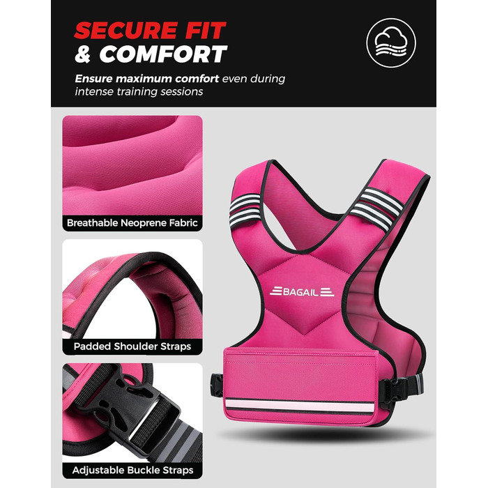 Вага для тренувань BAGAIL: регульована вага, знімні мішки з піском, підходить для чоловіків та жінок, ідеальна для фітнесу та аеробіки (Рожева, 5.5-8.2 кг)