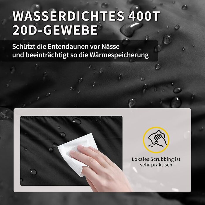 Спальний мішок зимовий Daunenschlafsack, теплий та легкий для дорослих та дітей, 680FP, для походів, альпінізму, кемпінгу. Чорний, 0°C