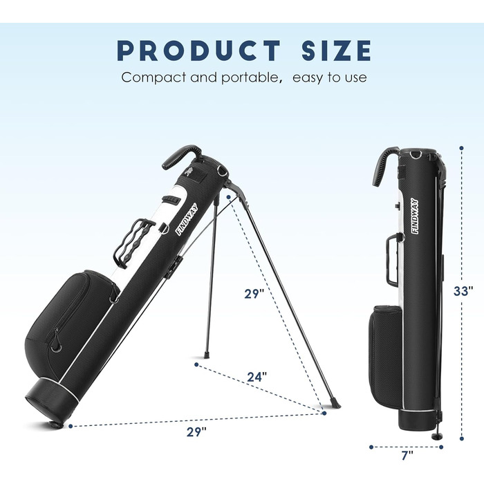Сумка для гольфу Findway на штативі, з регульованими плечовими ременями, 2-х секційна, 2 кишені, легка, для чоловіків та жінок (Чорний)