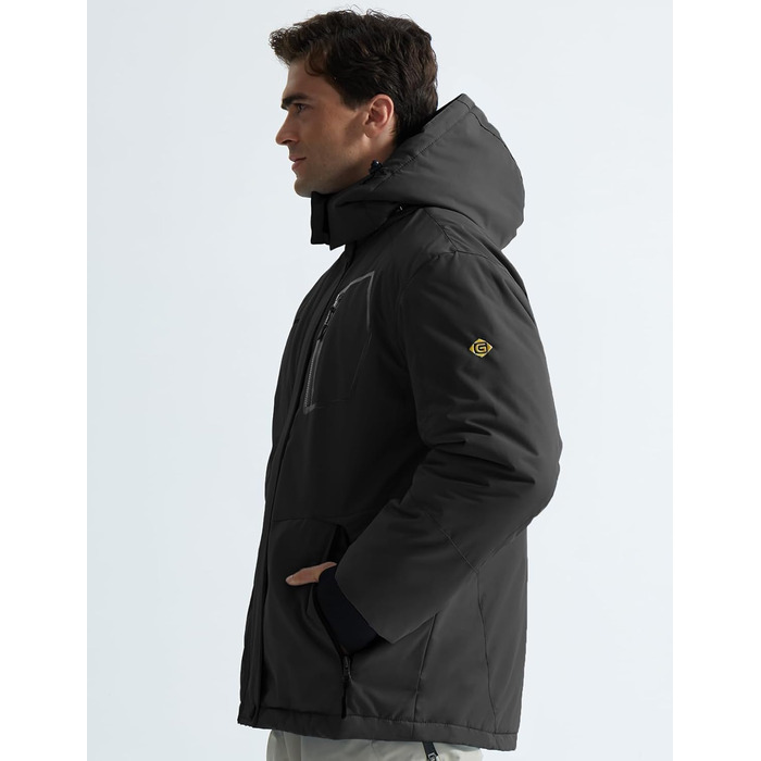 Водонепроникна лижна куртка GEMYSE для чоловіків, вітронепроникна з флісовою підкладкою, зимова куртка з капюшоном (XL, сірий колір)