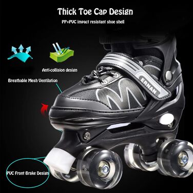 Дитячі ролики-інлайнери Flash: ролики для початківців, 4 колеса, регульовані, чорні (EU 34-38)