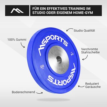 Гантельні диски MSPORTS Olympia 2 шт, 20 кг, 51 мм, студійна якість, литий чавун, гума, сині