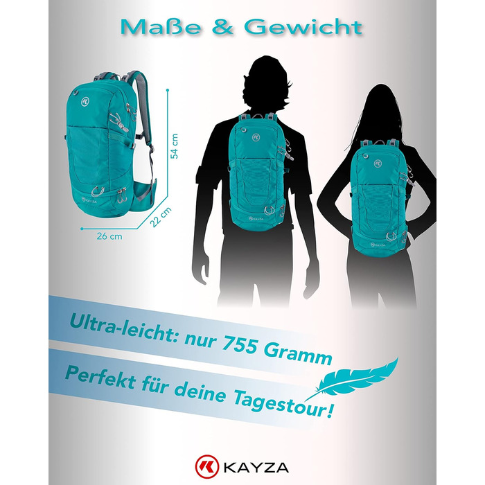 KAYZA PULSE20 – Преміум туристичний рюкзак 20 л з поясом, для жінок і чоловіків, з кріпленням для шолома та дощовиком, Ripstop нейлон, для трекінгу, міста та подорожей