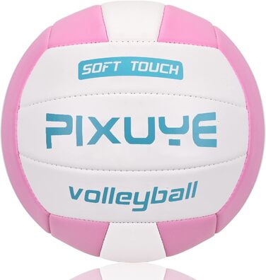 Волейбольні м'ячі PIXUYE, розмір 5, м'які для пляжу, дітей та дорослих, для ігор та тренувань, рожево-білі