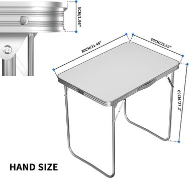 Складаний столик Qimu 60 см, алюміній, легкий, регульована висота, для саду та пікніка, білий