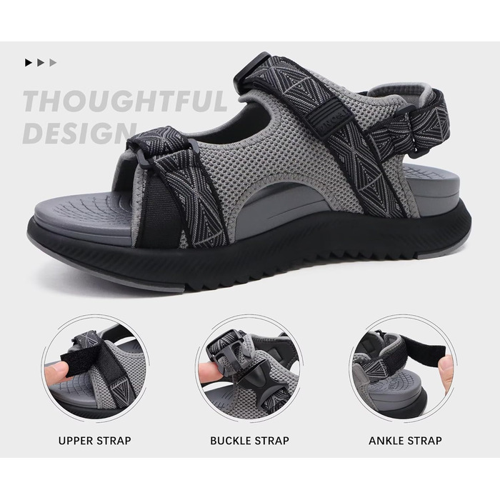 Чоловічі сандалії ONCAI Wandersandalen: сірі сандалії для піших прогулянок, пляжу та водних видів спорту з регульованими ремінцями, розмір 48 EU