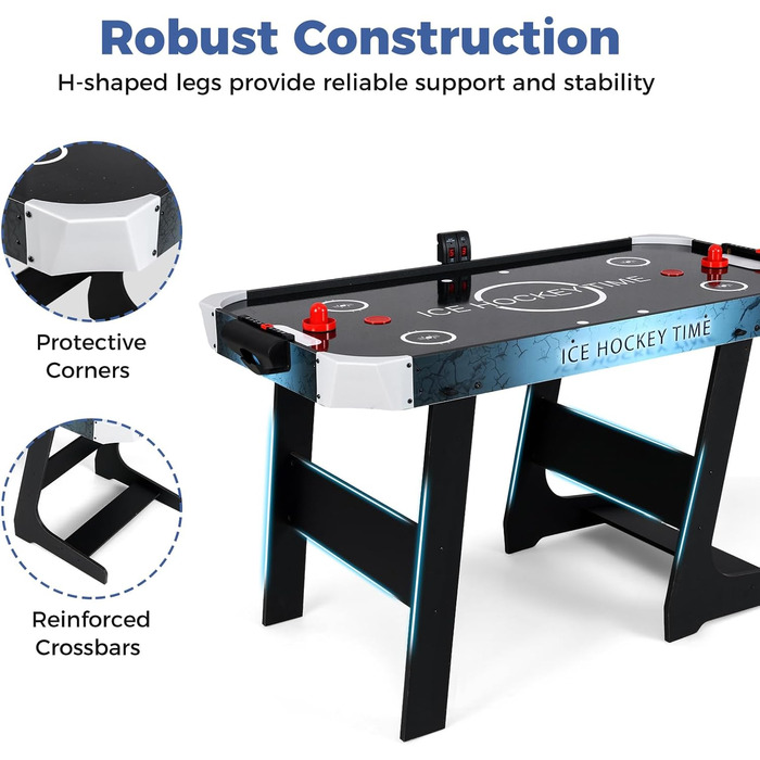 Стіл для хокею на повітрі HOMASIS, складаний, з LED-рахунком, електропривод, 2 шайби та 2 шайби, для дітей та дорослих