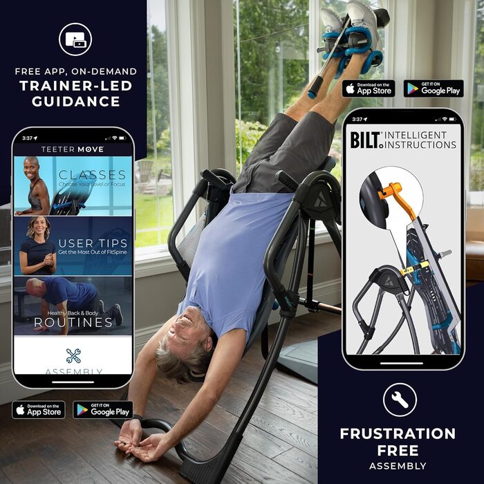 Інверсійний стіл Teeter FitSpine LX9: полегшення болю в спині, зручна фіксація щиколоток, сертифікат FDA (чорний)