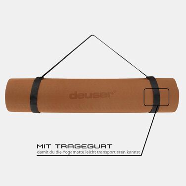 Йога-мат Deuser для спорту та фітнесу, нековзкий, товстий, складаний, унісекс, для дорослих, для йоги, пілатесу, стретчингу, веганський, екологічний, з ременем для перенесення