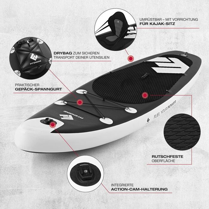 Надувна SUP-дошка FitEngine Trip Allrounder 10', 305 см, комплект 11 в 1 з каяк-сидінням, преміум Drop-Stitch, до 160 кг