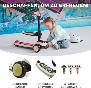 Дитячий самокат-трансформер Kinderkraft Halley 2 в 1 з сидінням, LED колесами, для дітей від 1 року до 50 кг, складаний, регульований кермо, сучасний дизайн