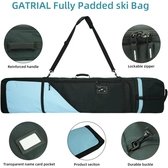 Чохол для сноуборду AUMTISC, чорний/синій, 155-180 см, водонепроникний, з регульованими лямками