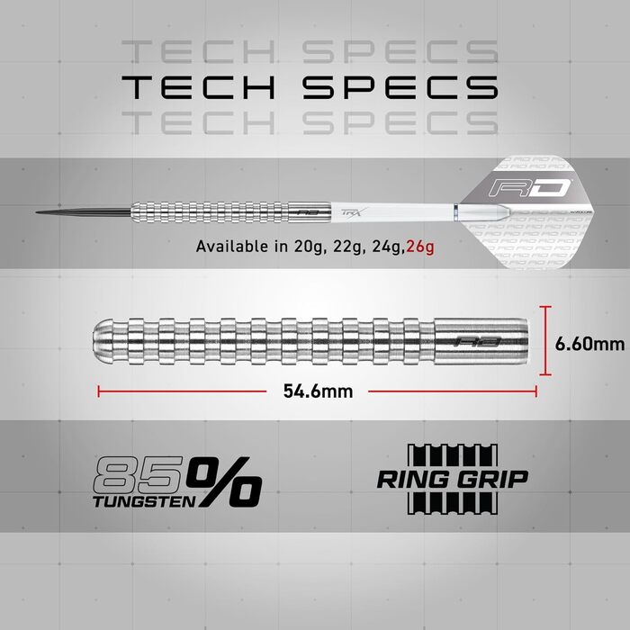 Дарти RED DRAGON Javelin Original Tungsten 26g - Професійні сталеві дротики з металевим вістрям, пір'ям та стержнями
