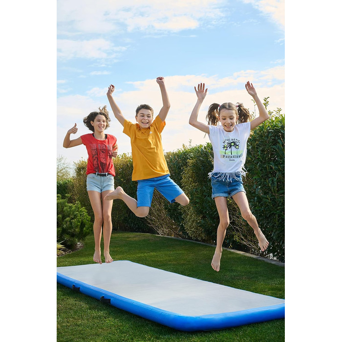 Гімнастичний надувний мат Air Track (300 x 100 x 10 см) блакитно-сірий, з електричною помпою