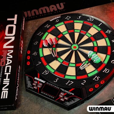 Електронна дартс-мішень Winmau Ton Machine, софт-тип, комплект з 90+ іграми, цифровим дисплеєм для 8 гравців, 2 дротики, лінія кидка, 10 пластикових наконечників